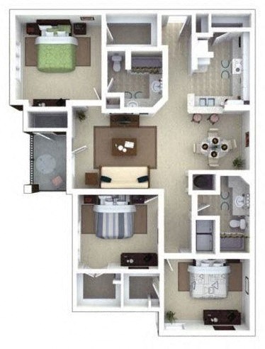 Floor plan for 3 beds, 2 baths, 1467 sqft
