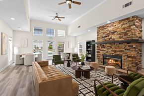 Greenville apartment for rent - A living room with a fireplace and a couch.