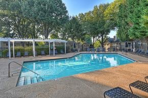 Greensboro apartment for rent - a resort style pool with chairs and trees around it