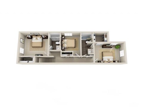 Floor plan for 3 beds, 2.5 baths, 1350 sqft