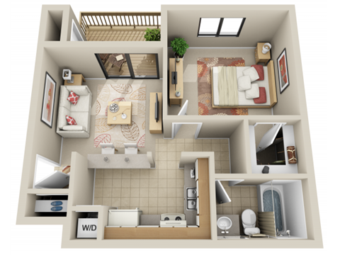 Floor plan for 1 bed, 1 bath, 526 sqft