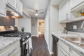 Grand Rapids apartment for rent - a kitchen with white cabinets and a stove and a sink