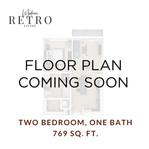 Floor plan for 2 beds, 1 bath, 769 sqft