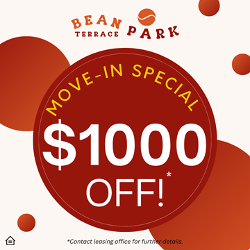 Scottsdale apartment for rent - A promotional image for a move-in special at Bean Terrace Park offering $1000 off.