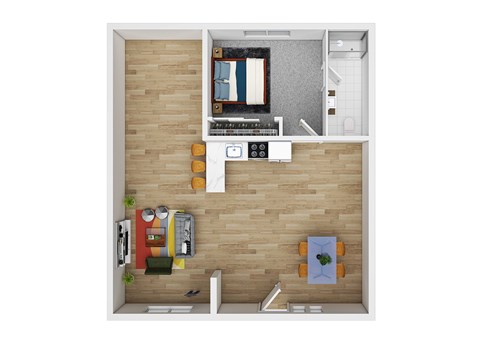Floor plan for 1 bed, 1 bath, 400 sqft