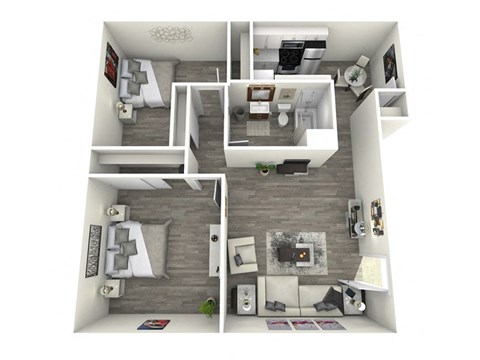 Floor plan for 2 beds, 1 bath, 850 sqft
