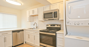 Phoenix apartment for rent - A white kitchen with a black stove top oven.