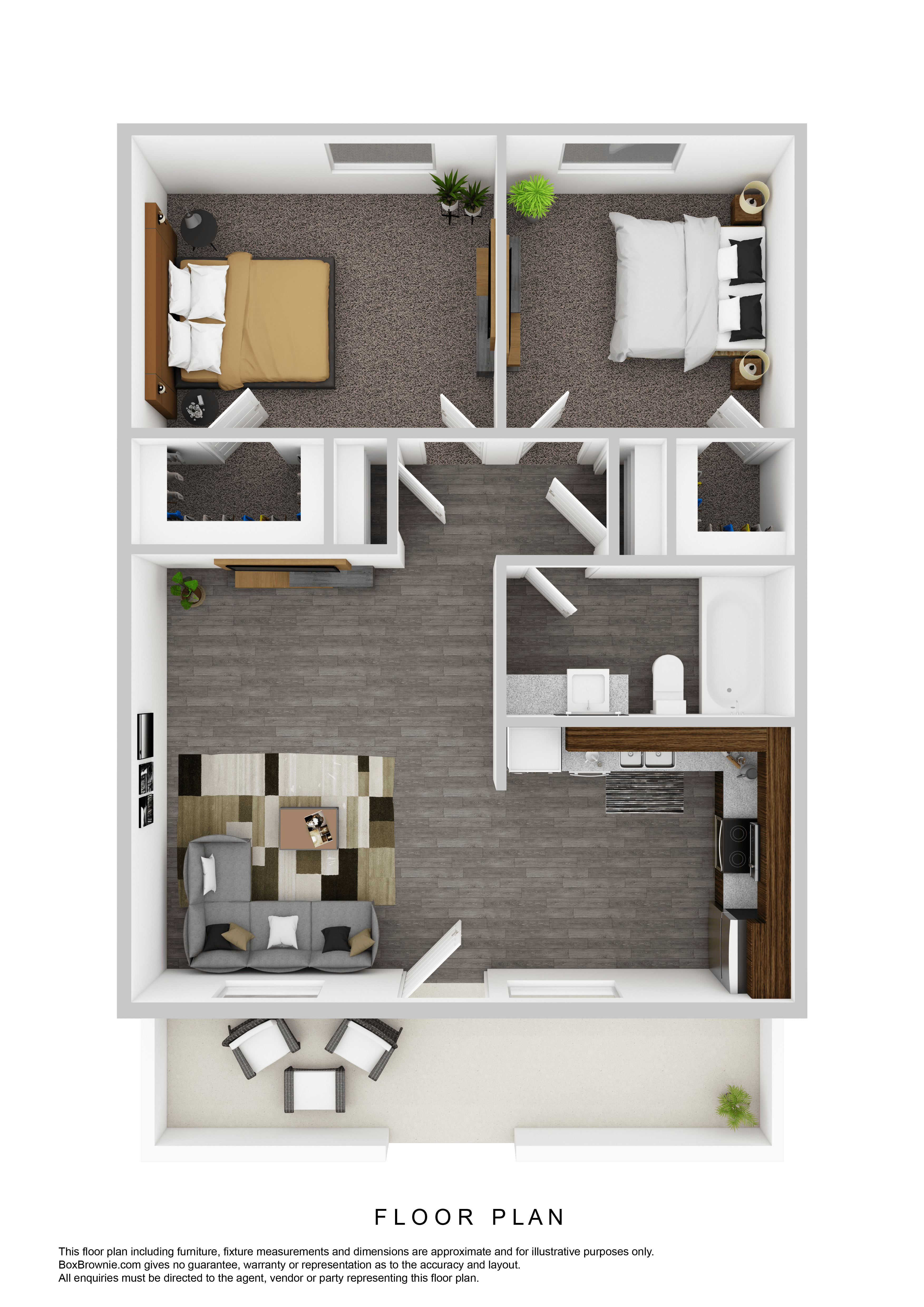 Floor plan for 2 beds, 1 bath, 825 sqft