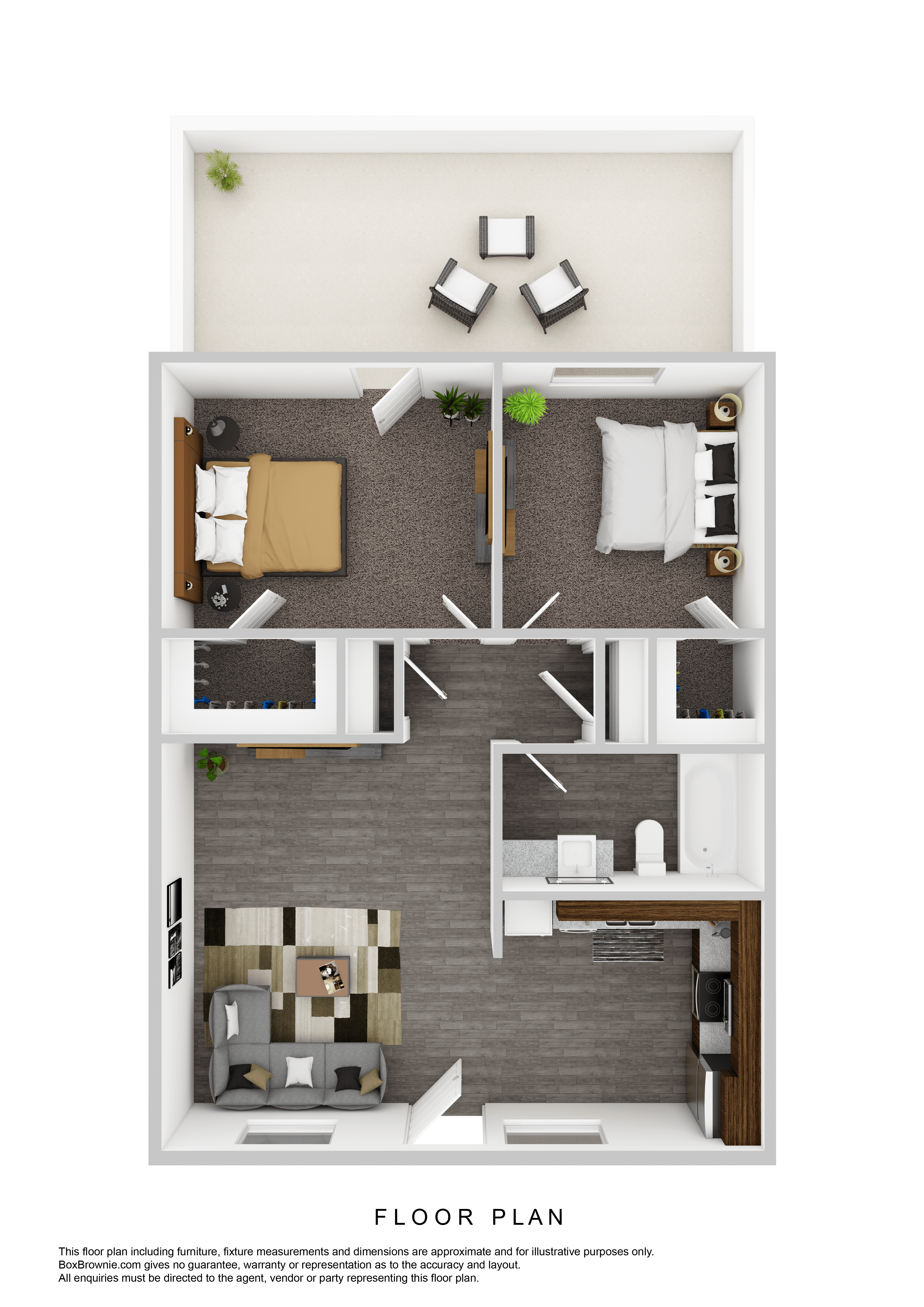 Floor plan for 2 beds, 1 bath, 825 sqft