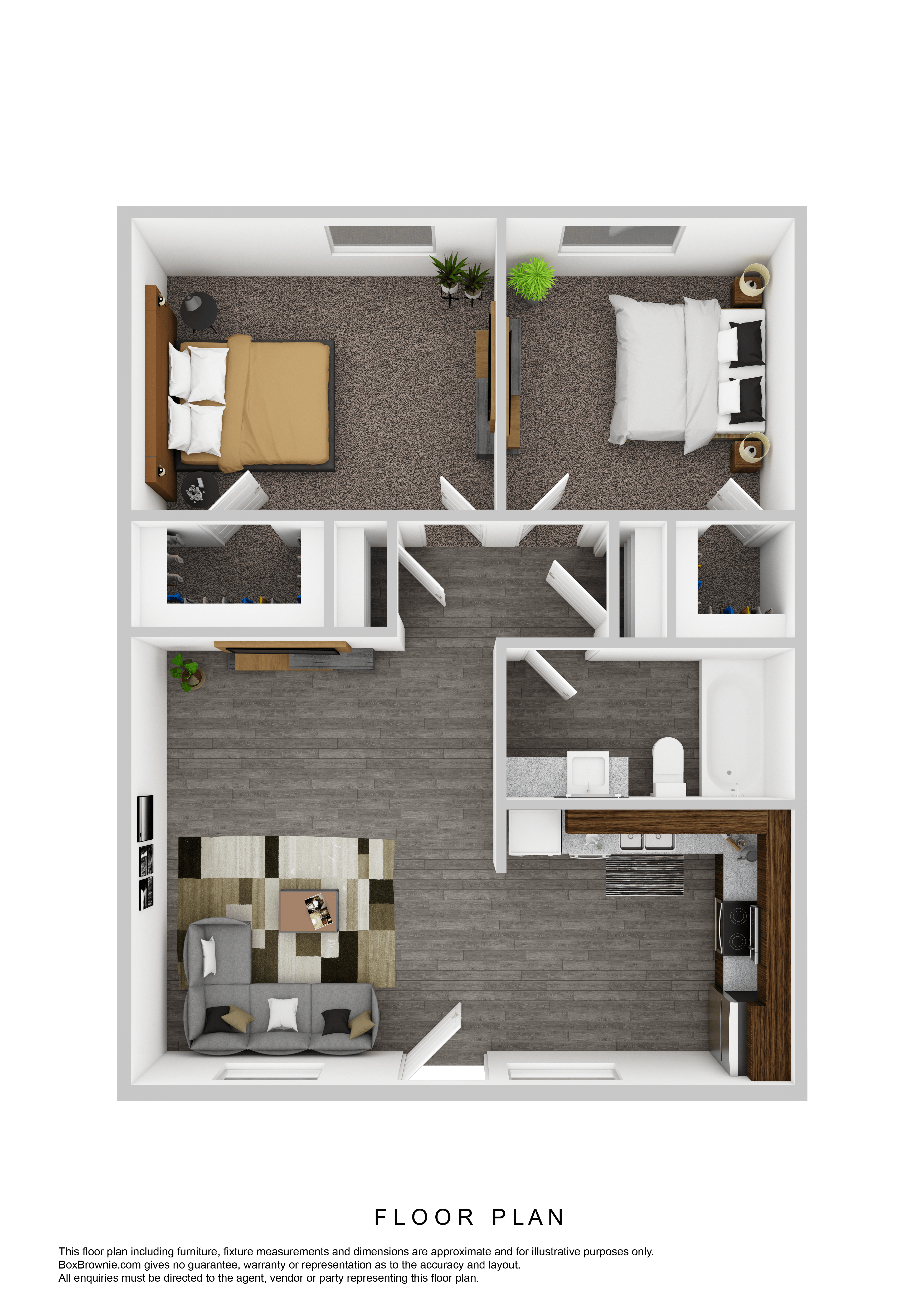 Floor plan for 2 beds, 1 bath, 825 sqft