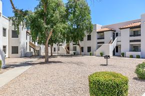 Mesa apartment for rent - a courtyard with a tree in front of a building at Tides at Mesa, Mesa, 85204