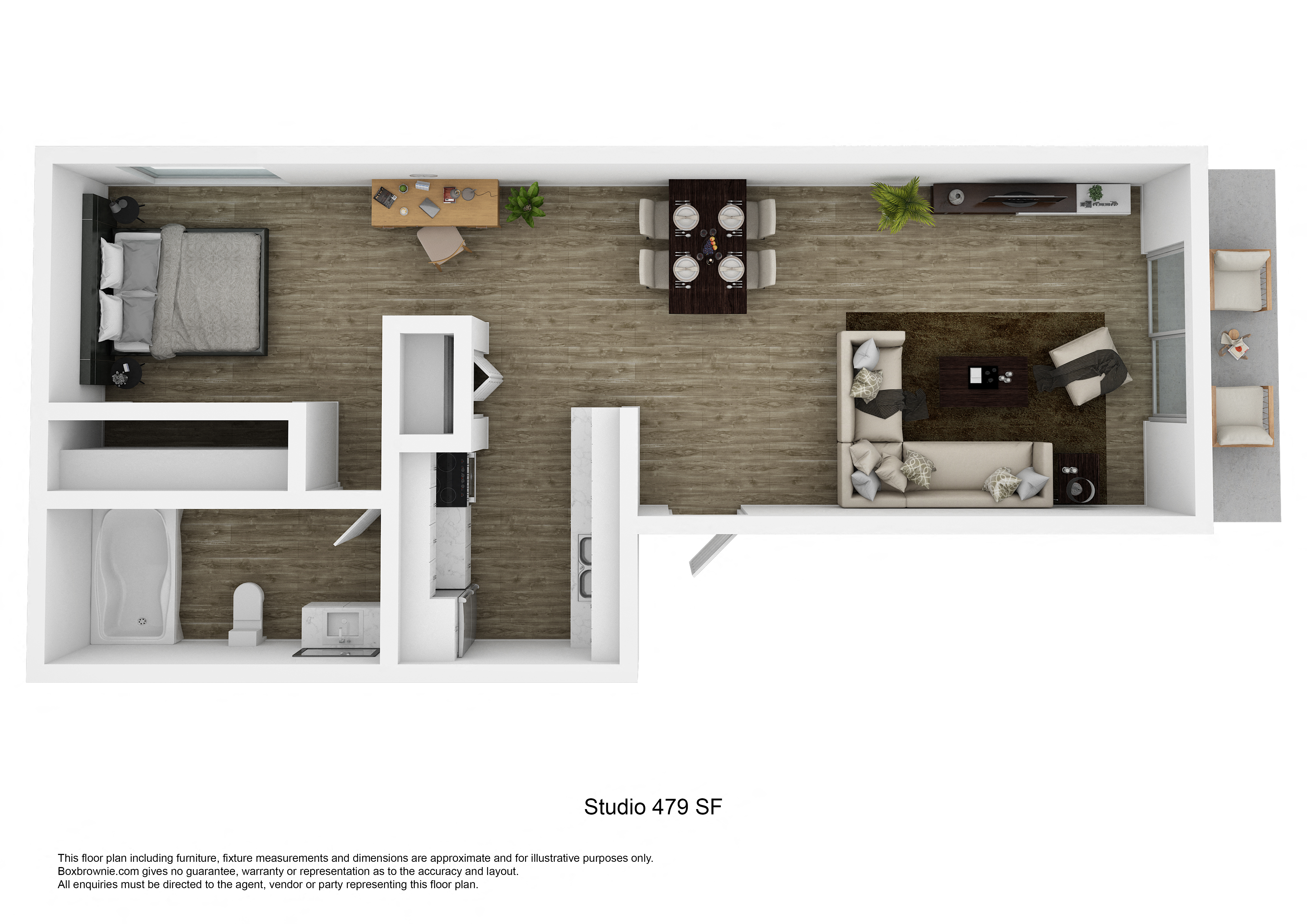 Floor plan for studio, 1 bath, 479 sqft
