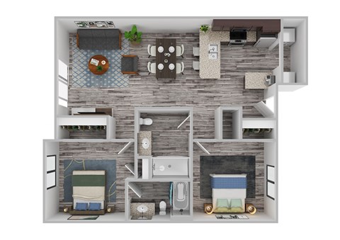 Floor plan for 2 beds, 2 baths, 850 sqft