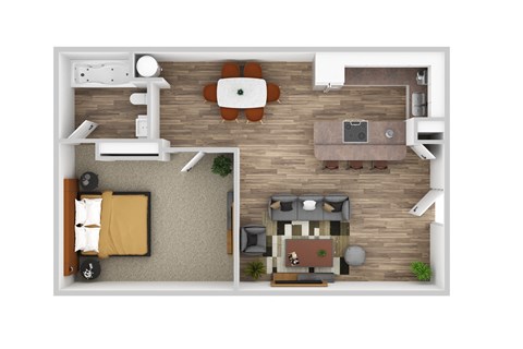 Floor plan for 1 bed, 1 bath, 650 sqft