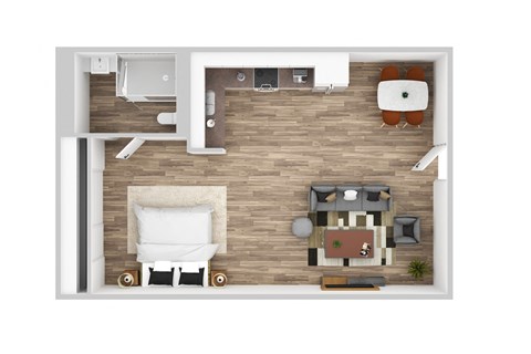 Floor plan for studio, 1 bath, 425 sqft