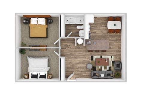 Floor plan for 2 beds, 1 bath, 750 sqft