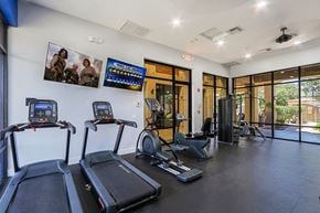 Chandler apartment for rent - the gym has cardio equipment and glass doors to the pool