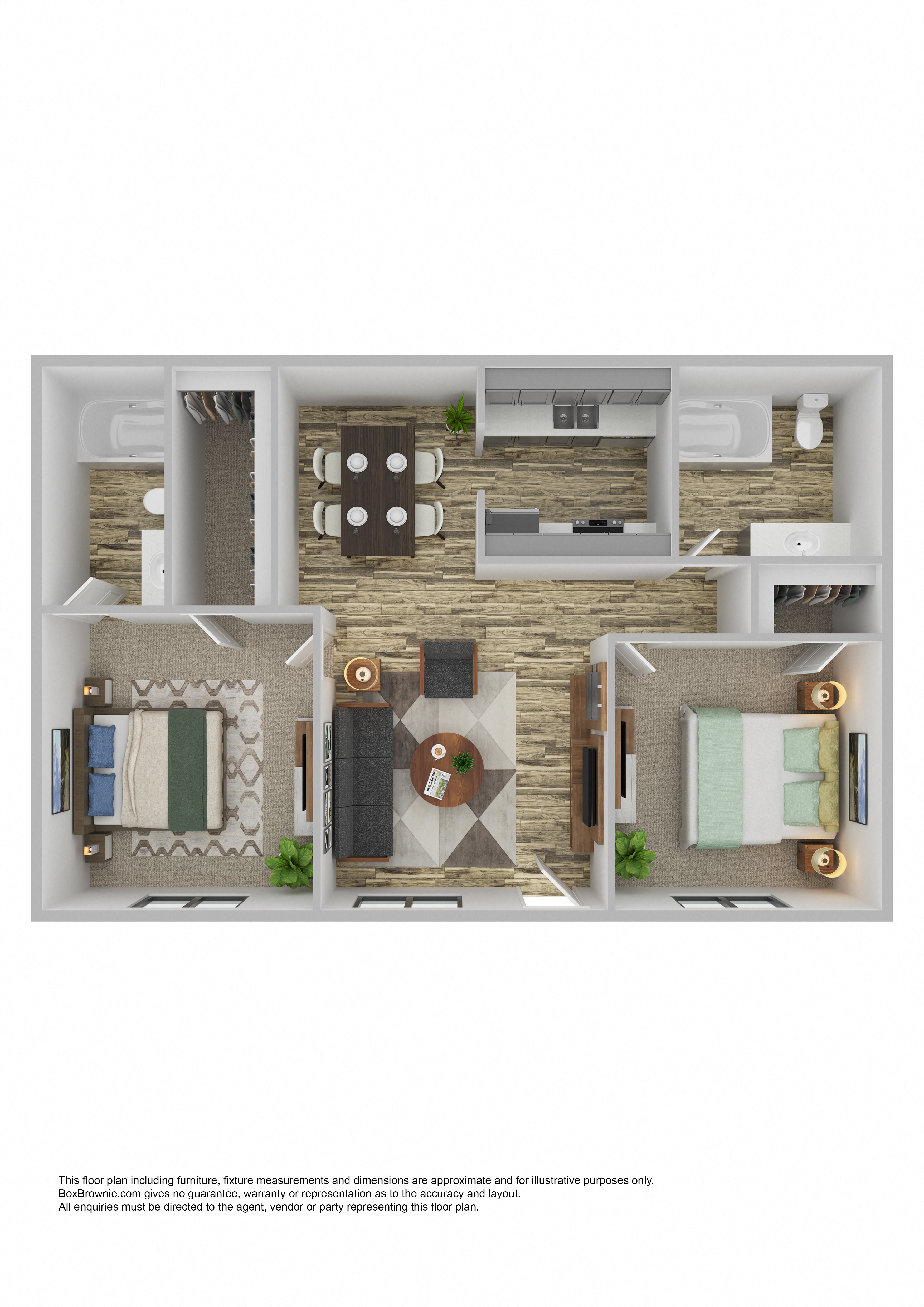 Floor plan for 2 beds, 2 baths, 900 sqft