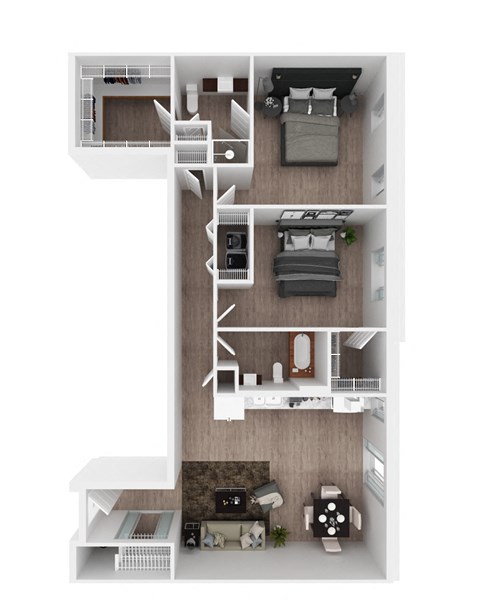 Floor plan for 2 beds, 2 baths, 1163 sqft