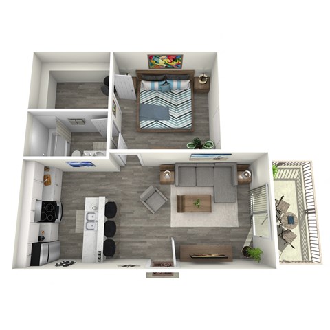 Floor plan for 1 bed, 1 bath, 485 sqft