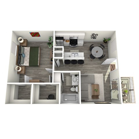 Floor plan for 1 bed, 1 bath, 630 sqft