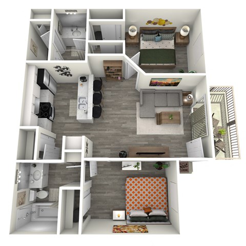 Floor plan for 2 beds, 2 baths, 761 sqft