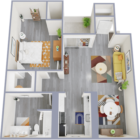Floor plan for 1 bed, 1 bath, 658 sqft