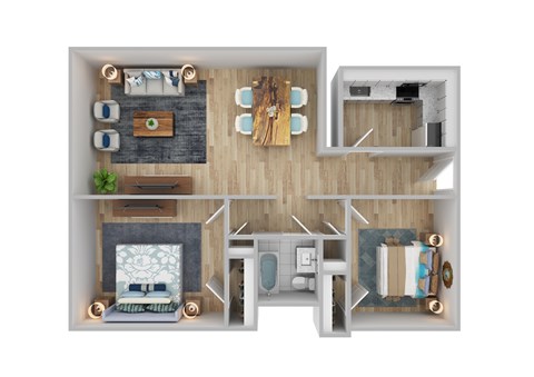 Floor plan for 2 beds, 1 bath, 900 sqft