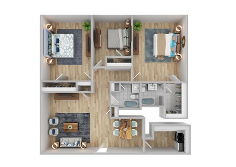 Floor plan for 3 beds, 2 baths, 1100 sqft