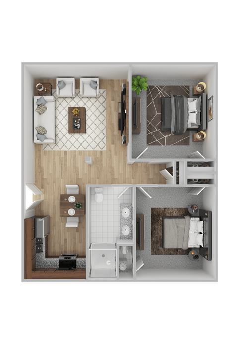 Floor plan for 2 beds, 1.5 baths, 900 sqft
