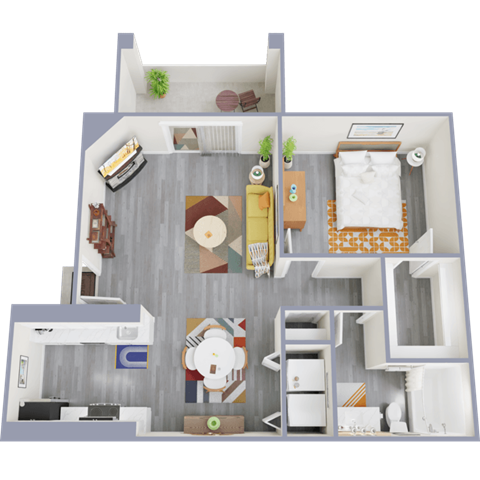 Floor plan for 1 bed, 1 bath, 695 sqft