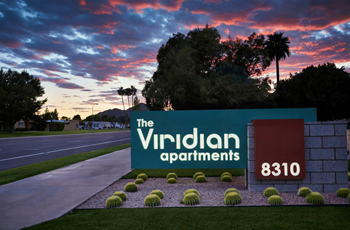 Sign for the viridian apartments