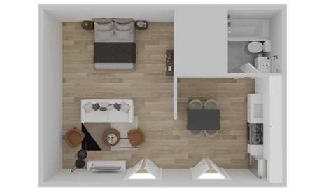 Floor plan for studio, 1 bath, 400 sqft