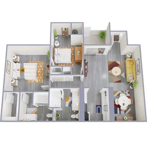 Floor plan for 2 beds, 2 baths, 861 sqft