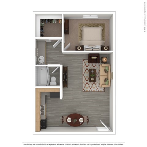 Floor plan for 1 bed, 1 bath, 459 sqft