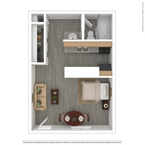 Floor plan for studio, 1 bath, 405 sqft