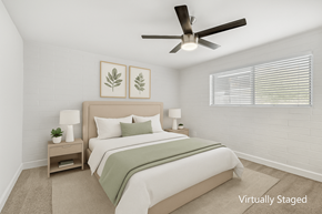 Scottsdale apartment for rent - Bedroom with ceiling fan with light at Palm Villas, Scottsdale, AZ, 85257