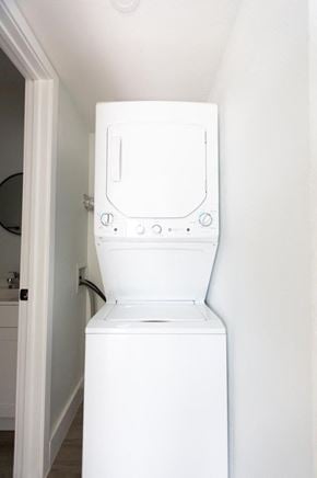Phoenix apartment for rent - White Stacked Washer in Dryer in Closet of Apartment
