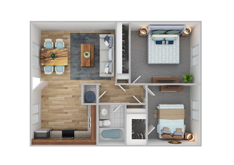 Floor plan for 2 beds, 1 bath, 850 sqft