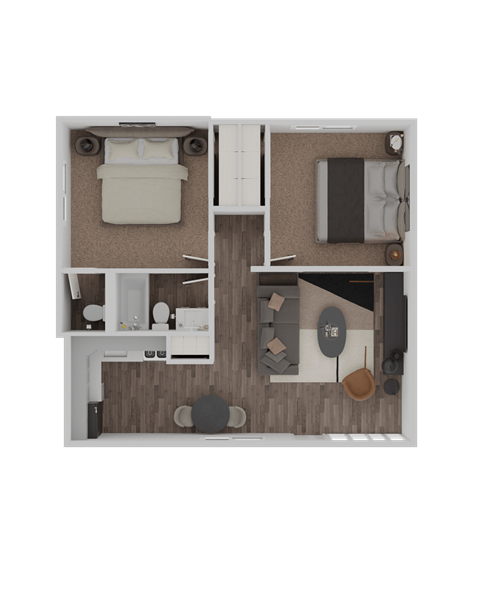 Floor plan for 2 beds, 1.5 baths, 800 sqft