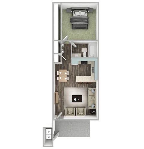 Floor plan for 1 bed, 1 bath, 675 sqft