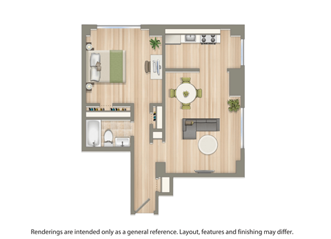 Floor plan for 1 bed, 1 bath, 550 sqft