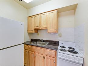 Washington apartment for rent - kitchen with gas range, wood cabinetry and energy efficient appliances at alpha house apartments in washington dc