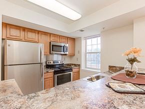 Washington apartment for rent - kitchen with stainless steel appliances and breakfast bar at the oaks apartments in washington dc