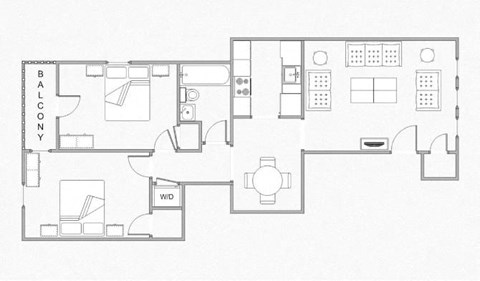 Floor plan for 2 beds, 1 bath, 820 sqft