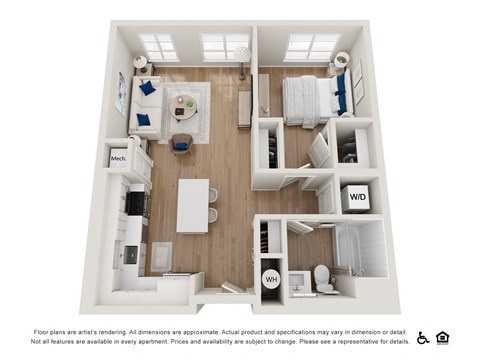 Floor plan for 1 bed, 1 bath, 801 sqft