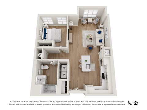 Floor plan for 1 bed, 1 bath, 861 sqft