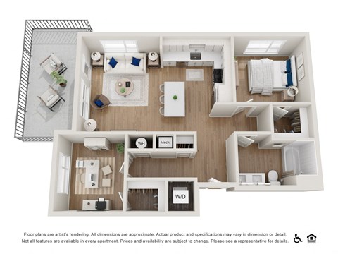 Floor plan for 1 bed, 1 bath, 961 sqft