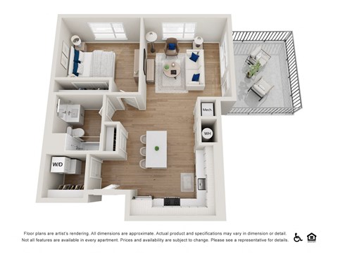 Floor plan for 1 bed, 1 bath, 831 sqft