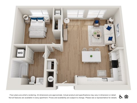 Floor plan for 1 bed, 1 bath, 785 sqft